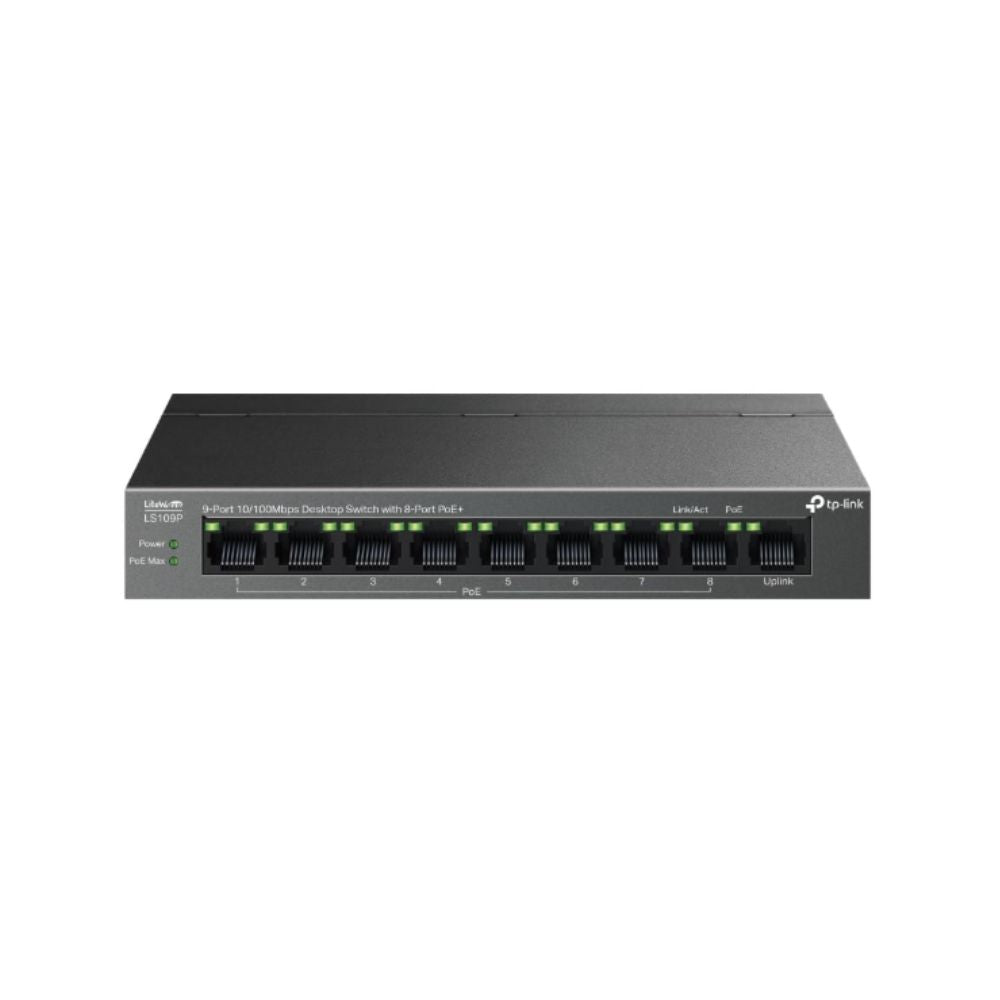 Tp-LinkLS109P  9-Port 10/100Mbps Desktop Ethernet Switch with 8-Port PoE+ Tp-LinkLS109P  9-Port 10/100Mbps Desktop Ethernet Switch with 8-Port PoE+